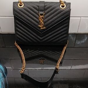 Yves Saint Laurent Black Chevron Crossbody Bag